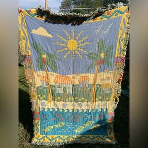 Vintage cotton woven couch / sofa  blanket / throw